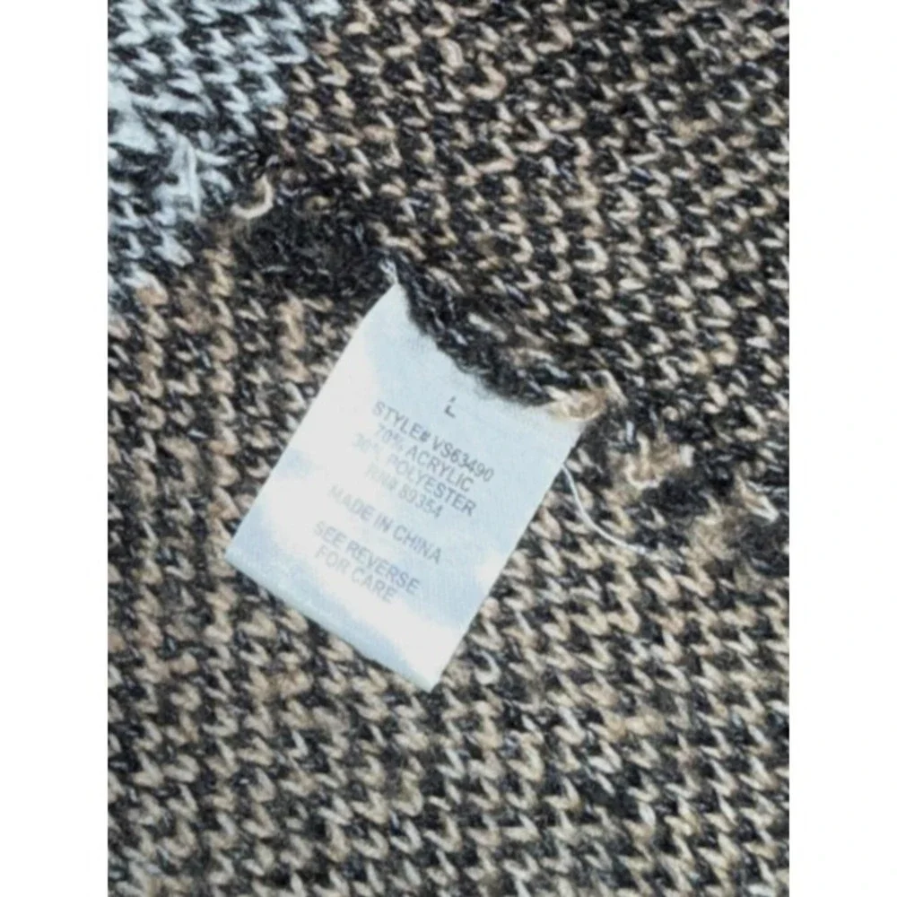 Adrienne Vitadini WOMENS LARGE PRE-OWNED TAN/BLACK CHECKERED FRONT OPEN Cardigan